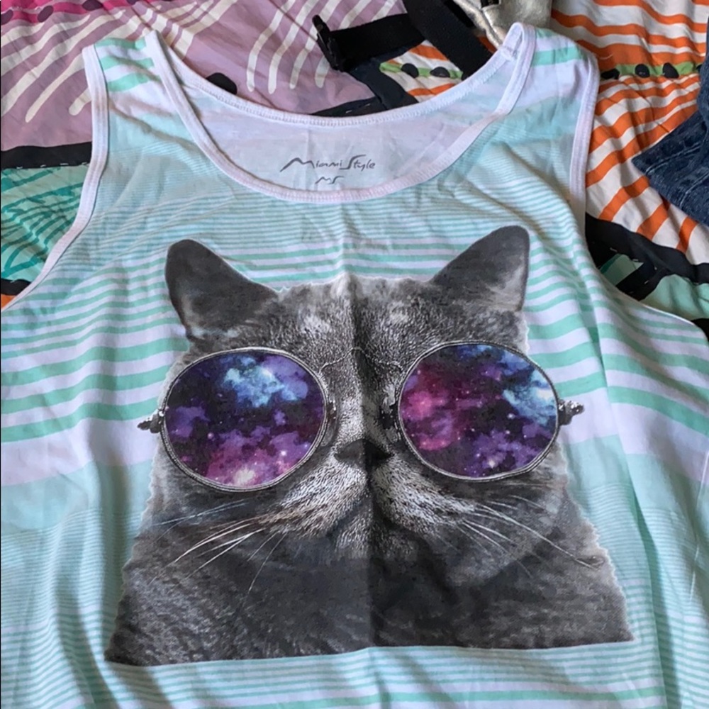Cute cat striped tank top size XL